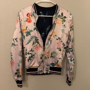 Parrots and Floral Silk feeling jacket